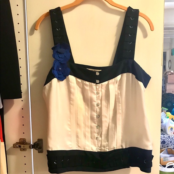 Sold! N/A - Nanette Lepore Silk Tank/Blouse~Navy/White ~ M - Picture 4 of 7